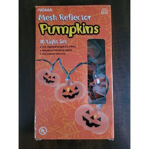 NOMA Pumpkin Lights Vtg Halloween Noma Reflector 10 Light Set 9' Steady/Blinking